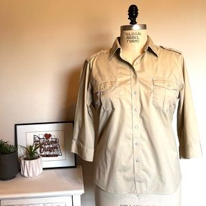 Lands End NWOT Khaki Safari Style Women’s Button Down Blouse Sz 18